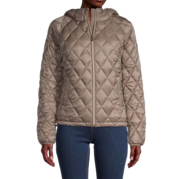 Michael Michael Kors Nissy Packable Hooded Puffer Jacket Taupe Size M New